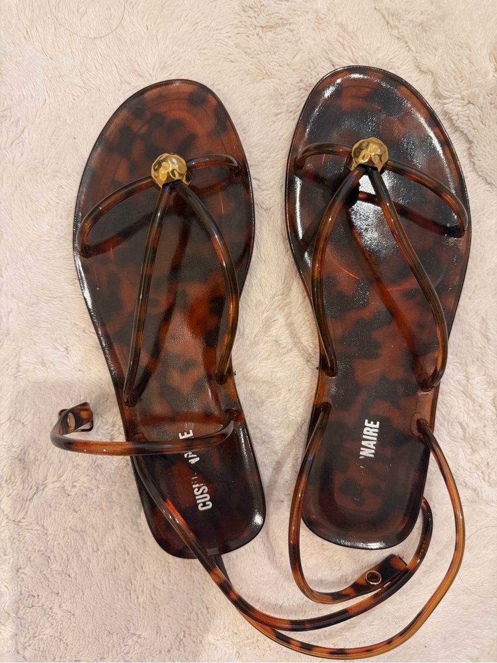 Cushionaire Tortoiseshell Strappy Sandals with Gold Accent